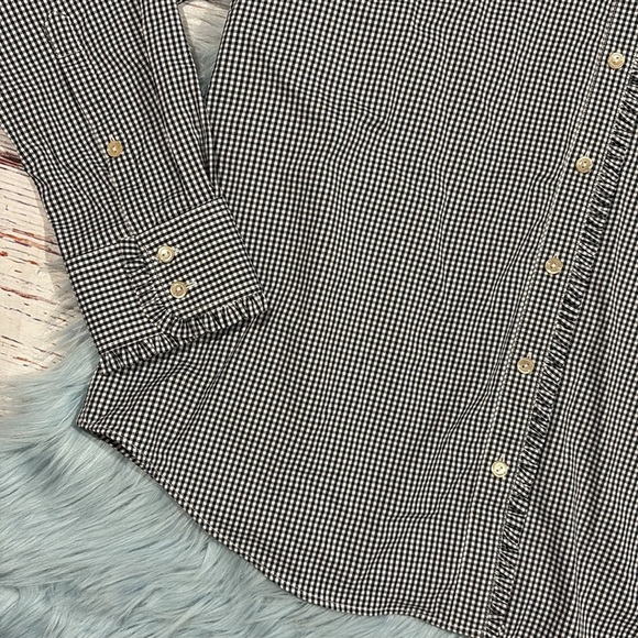 Peter Millar Kansas Jayhawks Gingham Ruffle Button Down Blouse - Picture 5 of 10